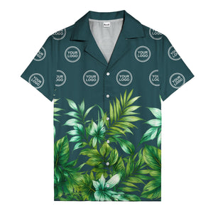 watercolor palm fronds & monogram logo repeat hawaiian shirt