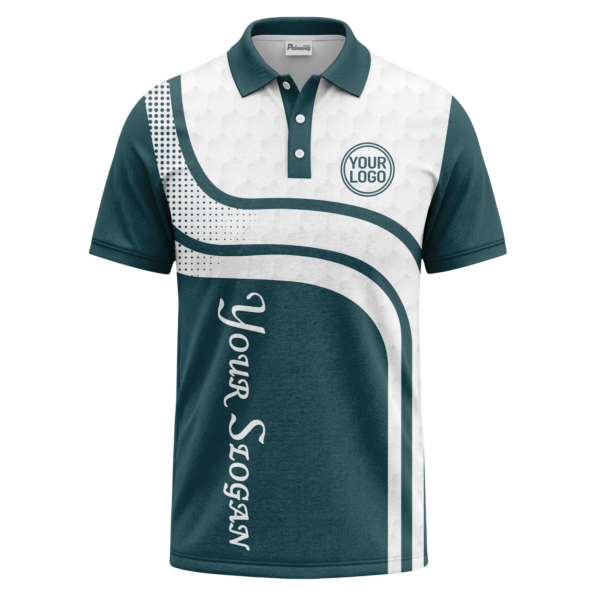 wave hexagon graphic golf polo shirt with custom logo