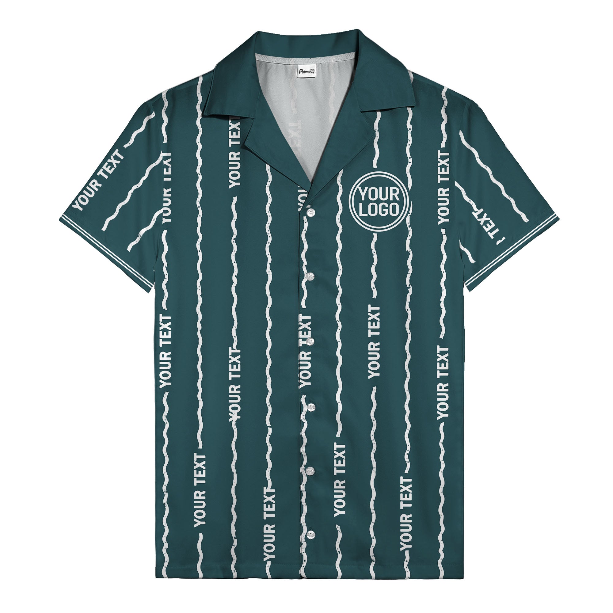 wavy line personalized hawaiian shirt with custom text & logo