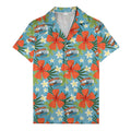 Sky Blue Curved Shape Hibiscus Custom Hawaiian Shirt with Plumeria and Palm Fronds