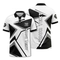 Men’s Custom Black & White Geometric Polo Shirt – Personalized Logo and Text Team Uniform