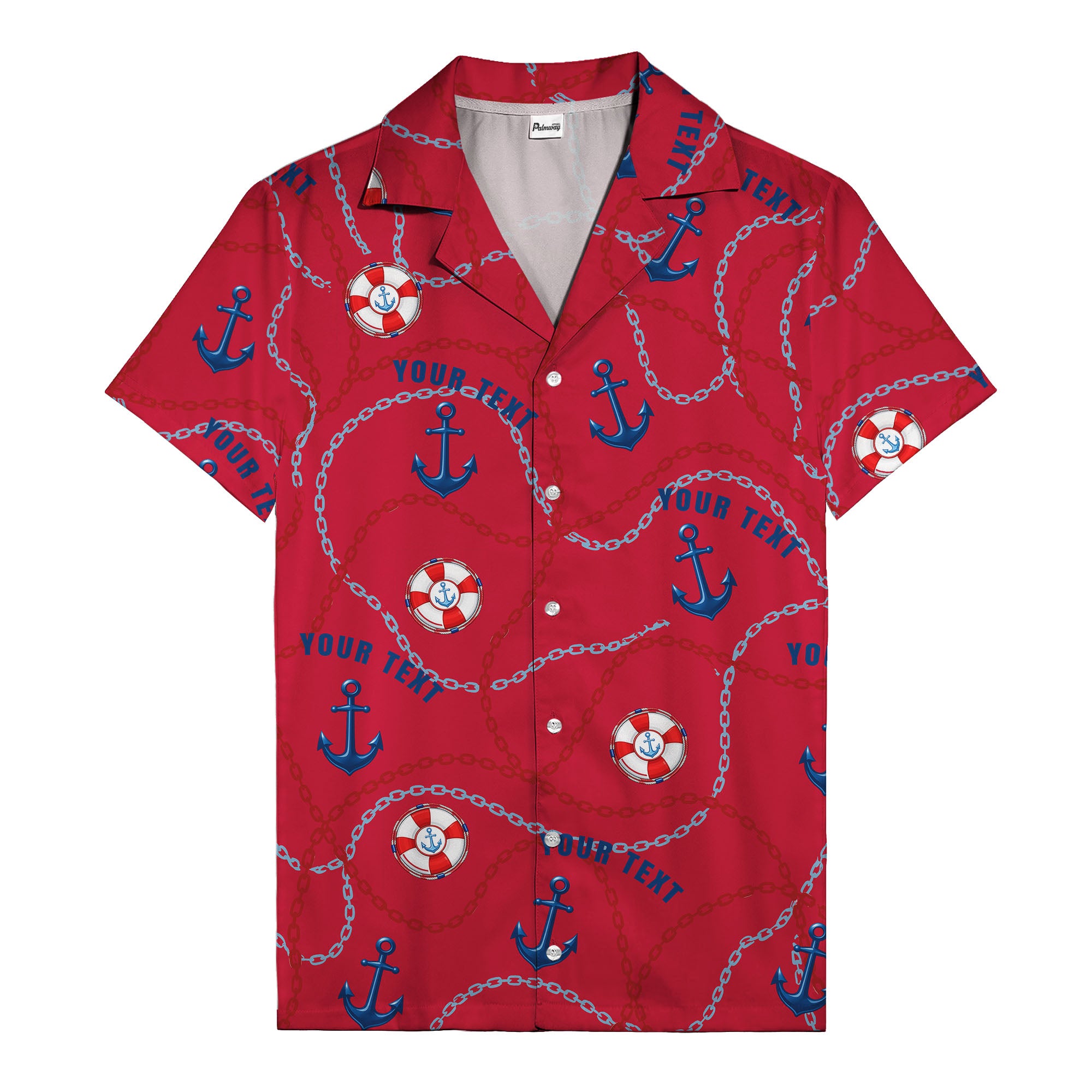anchors lifebuoys chain link pattern nautical hawaiian shirt