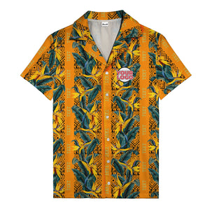 bird of paradise blossoms & tribal border black hawaiian shirt for men