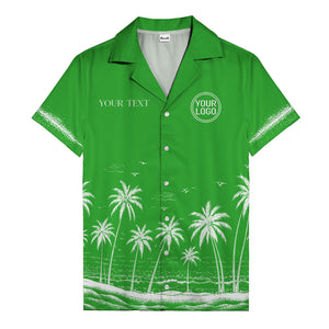 black and white palm trees & seagulls coastal scene hawaiian shirt