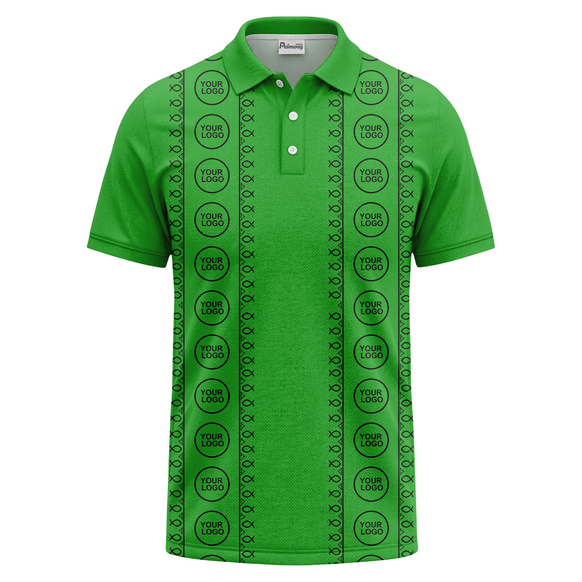 black white fish symbol repeat pattern golf polo shirt
