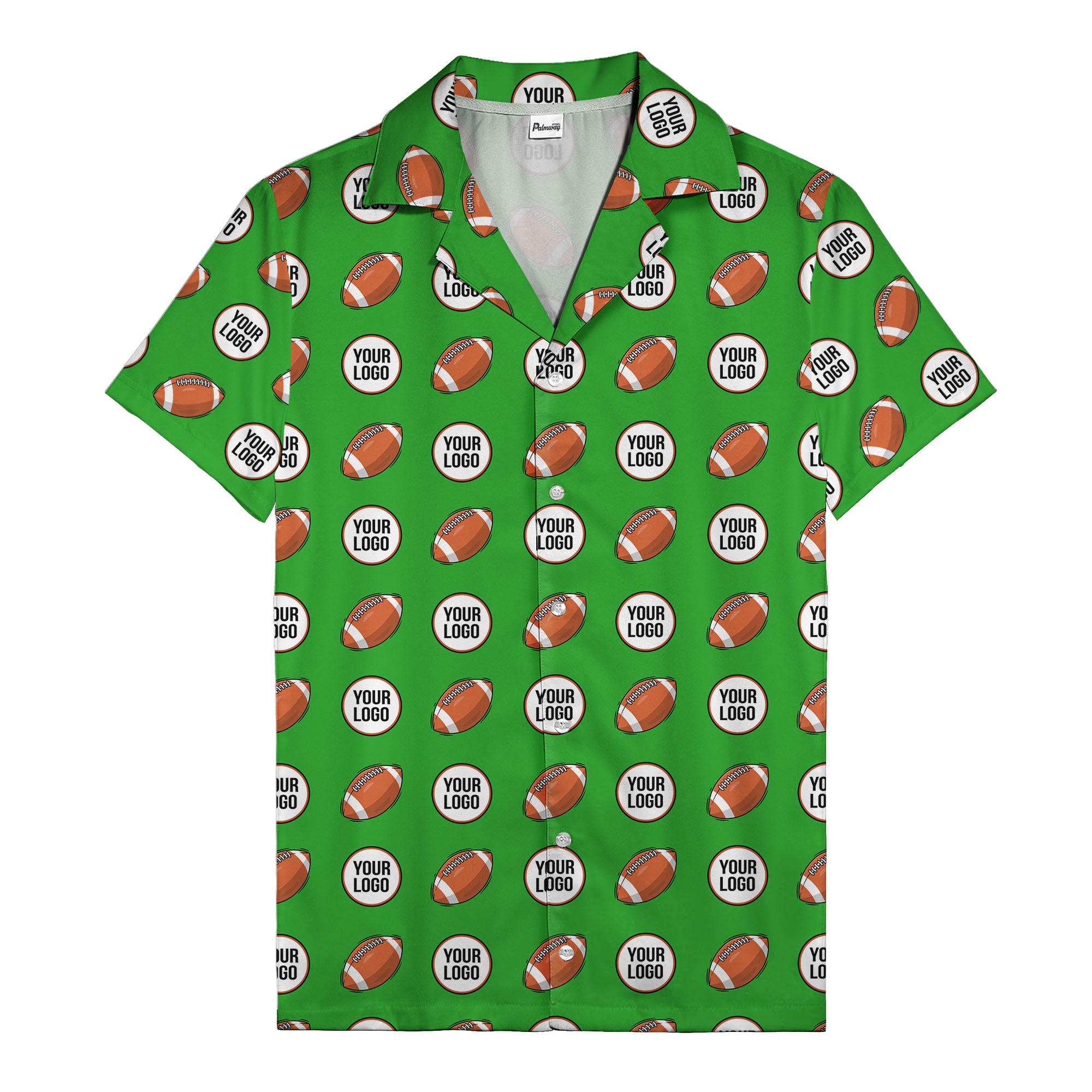 cartoon football field custom logo pattern black hawaiian shirt for men