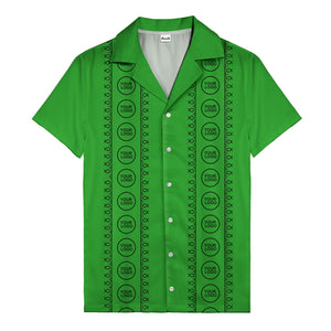 circular logo & fish symbols black hawaiian shirt for men