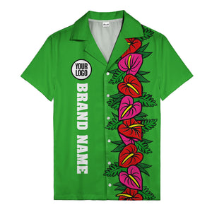 coral anthurium blooms & emerald leaf stripes hawaiian shirt for men