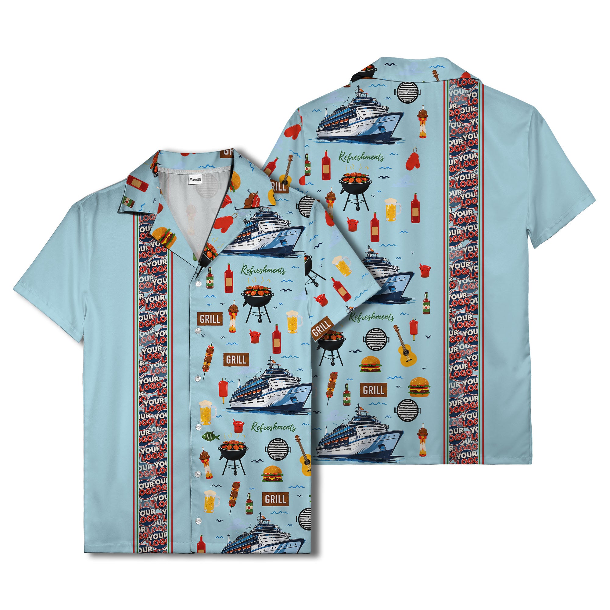 cruise ship grill & refreshments fun cartoon hawaiian shirt for men