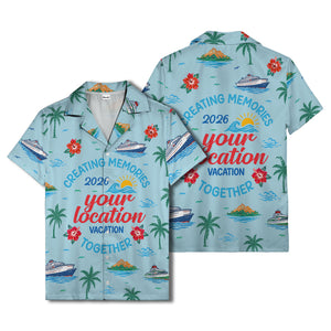 cruise ship & palm fronds watercolor vacation memories hawaiian shirt