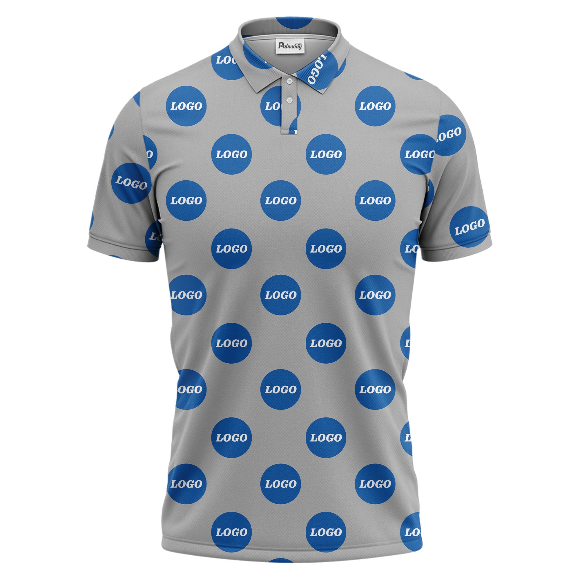 custom color logo polo shirt | bold branded repeating pattern