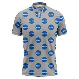 custom color logo polo shirt | bold branded repeating pattern