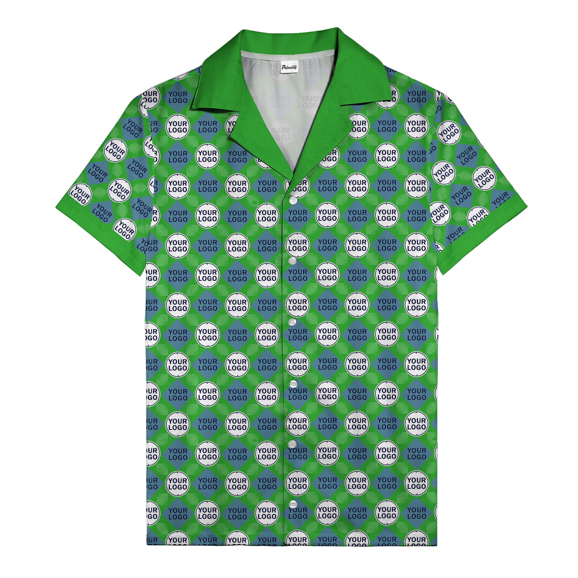 custom logo diamond grid pattern hawaiian shirt for men