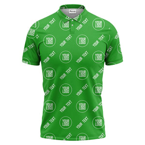 custom logo & text repeat pattern black personalized polo shirt for men