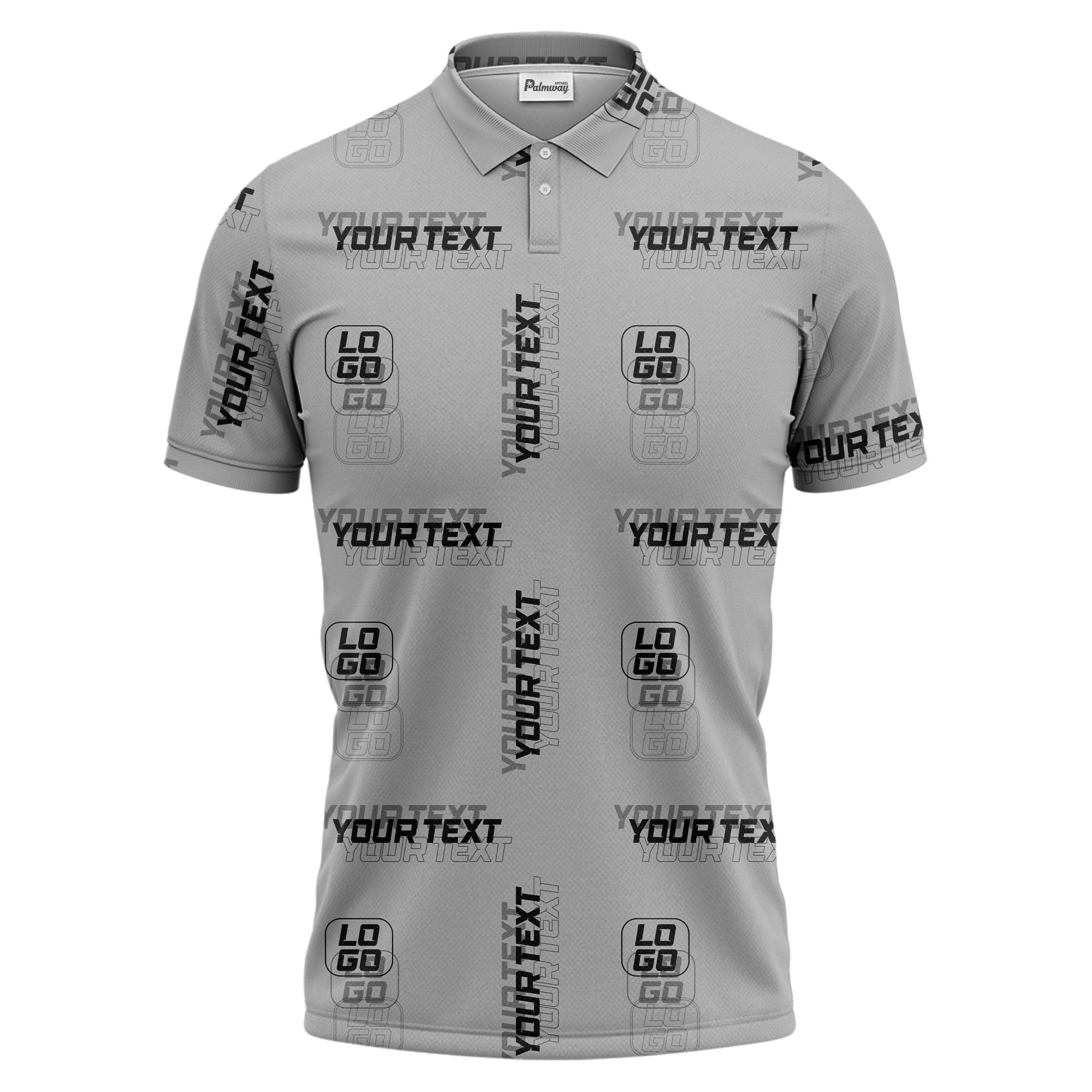 custom logo & text repeat pattern black polo shirt for men