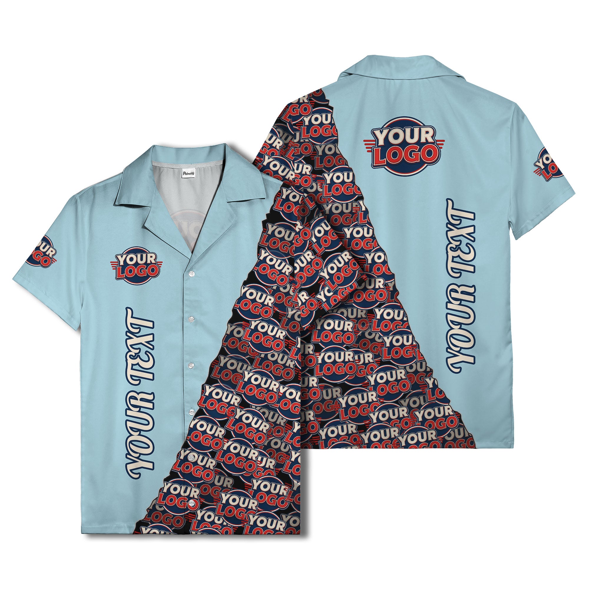 custom logo & vertical text repeat pattern hawaiian shirt