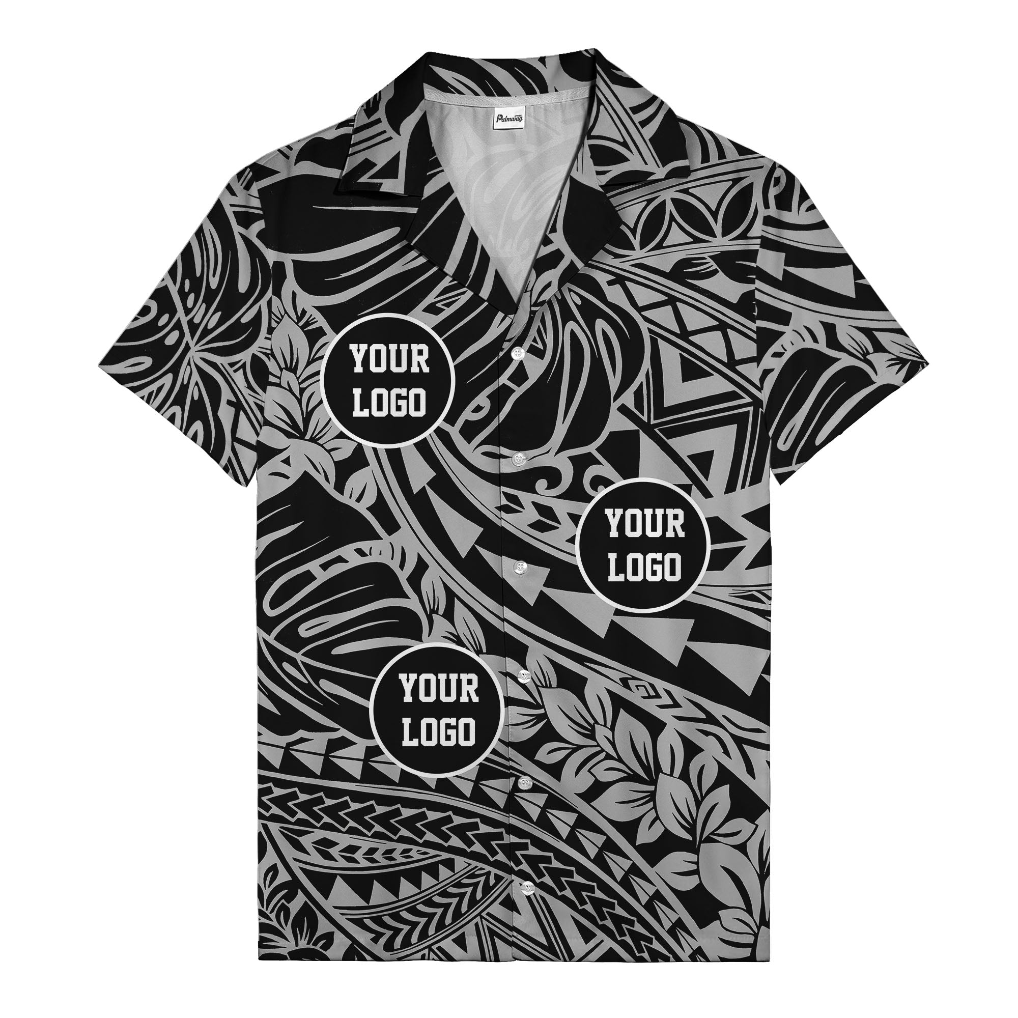 customizable logo circles pattern black hawaiian shirt for men