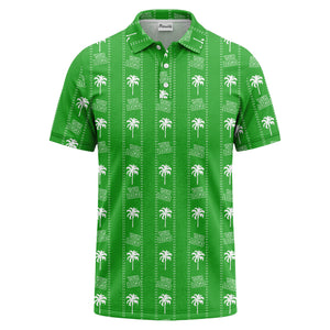 customizable palm trees & logo repeat graphic black white polo shirt