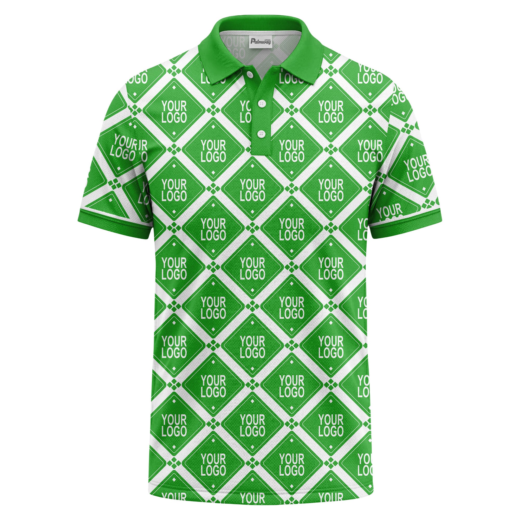 diamond grid logo repeat all over print polo shirt