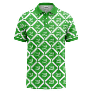 diamond grid logo repeat all over print polo shirt