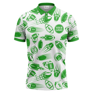 dynamic footballs & speed lines graphic black white sports polo shirt