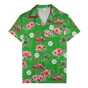 flamingo silhouettes palm trees hibiscus hawaiian shirt for men