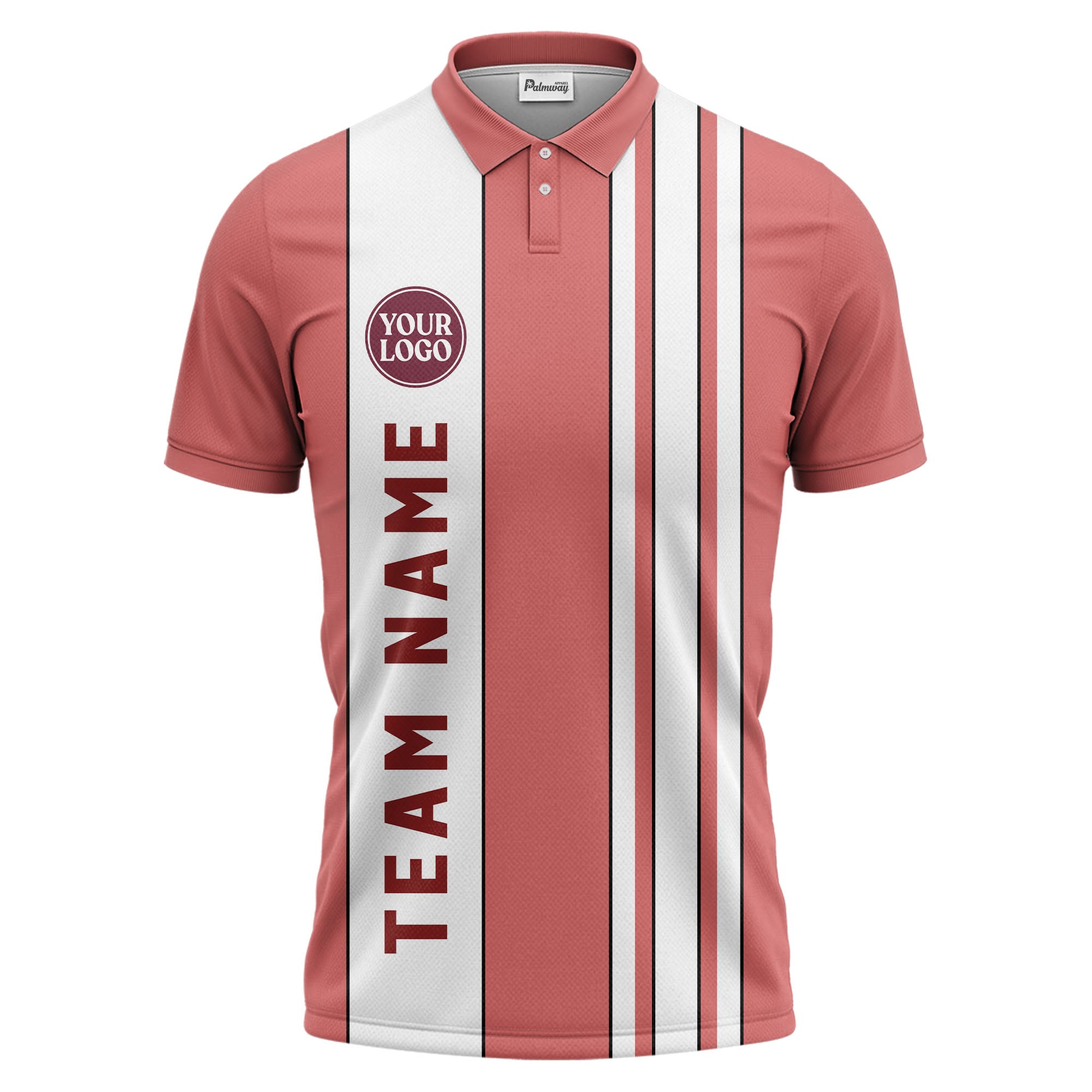 Geometric Maroon Black White Striped Team Polo Shirt With Custom Text Panel