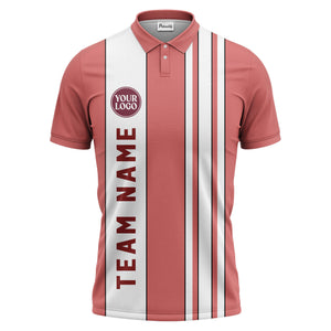 Geometric Maroon Black White Striped Team Polo Shirt With Custom Text Panel