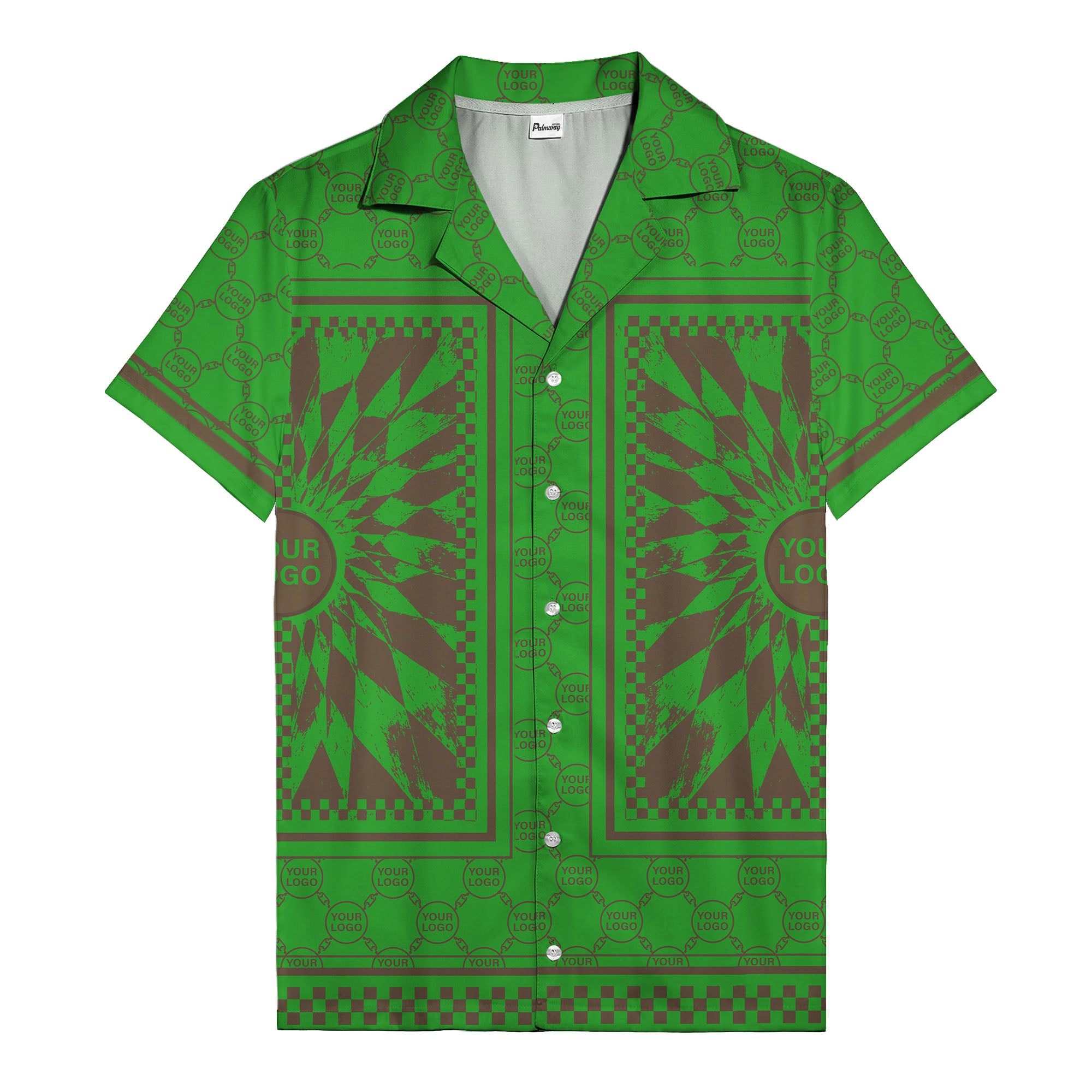 geometric palm leaves checkerboard border hawaiian shirt for men