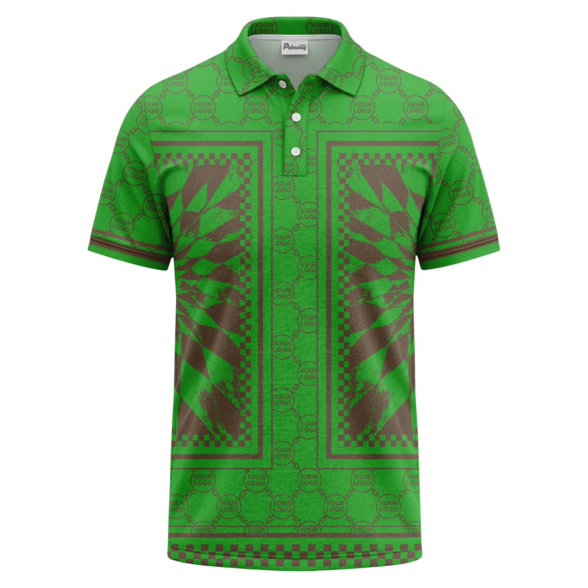geometric palm leaves checkerboard border polo shirt