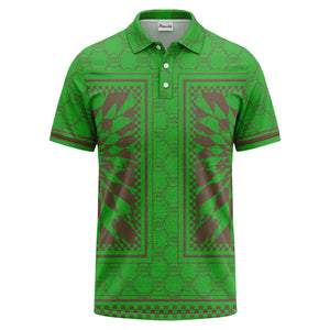 geometric palm leaves checkerboard border polo shirt
