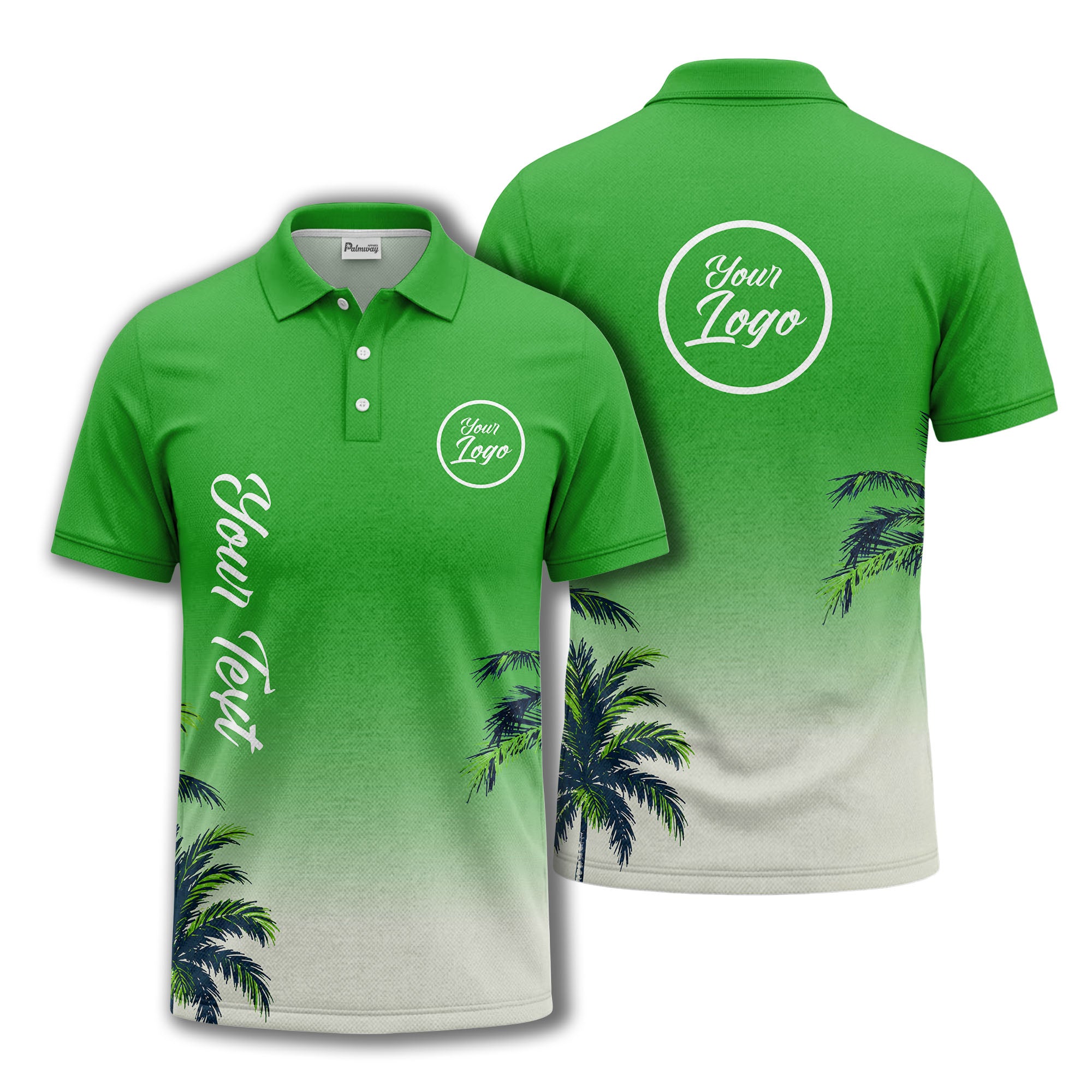 gradient fade palm trees silhouette polo shirt with custom text
