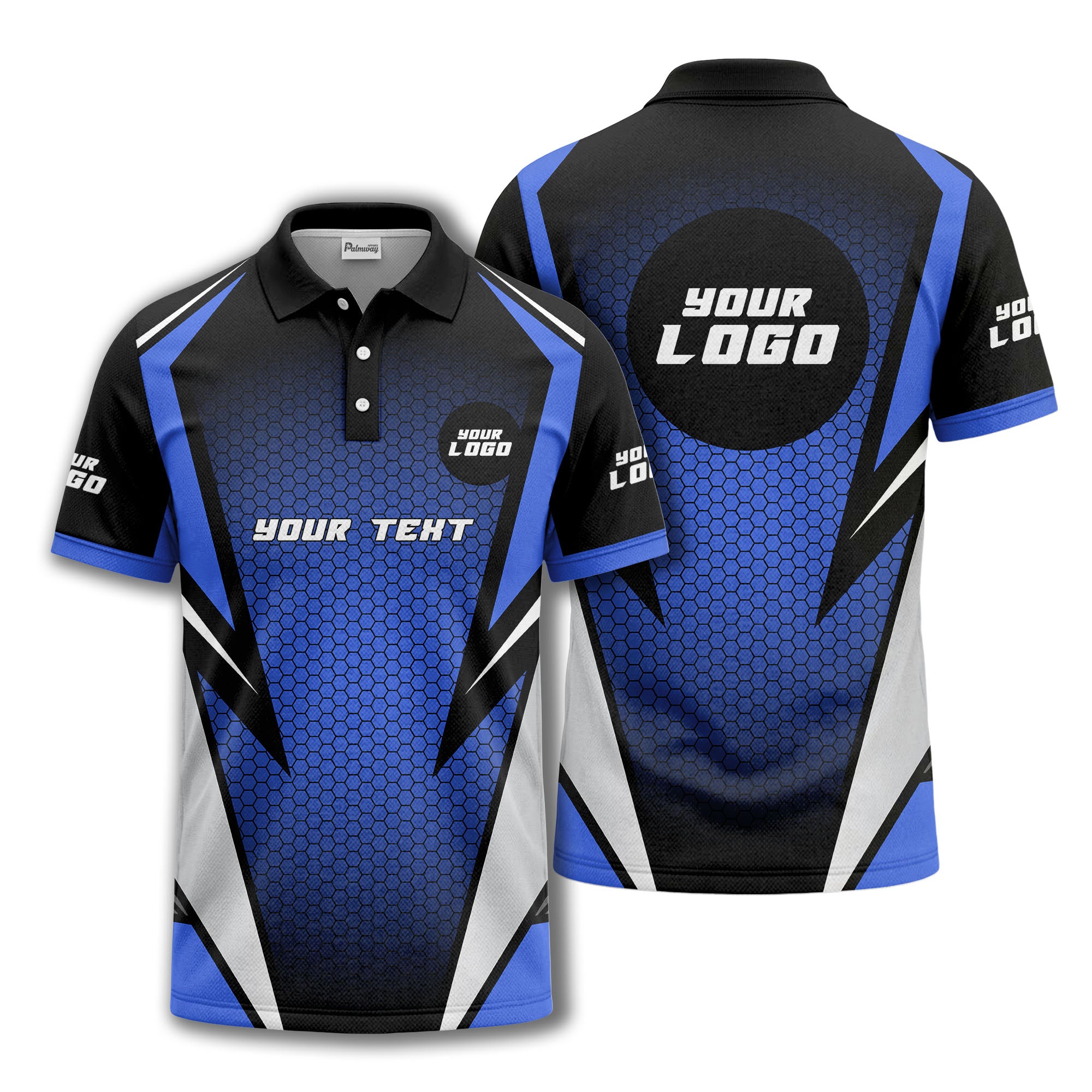 hexagonal grid geometric lines modern tech-inspired polo shirt