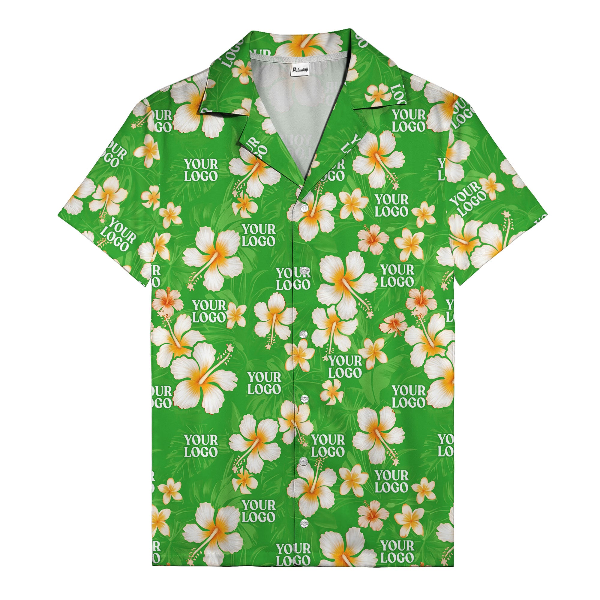 hibiscus & plumeria photoreal hawaiian shirt with customizable logo
