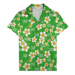hibiscus & plumeria photoreal hawaiian shirt with customizable logo