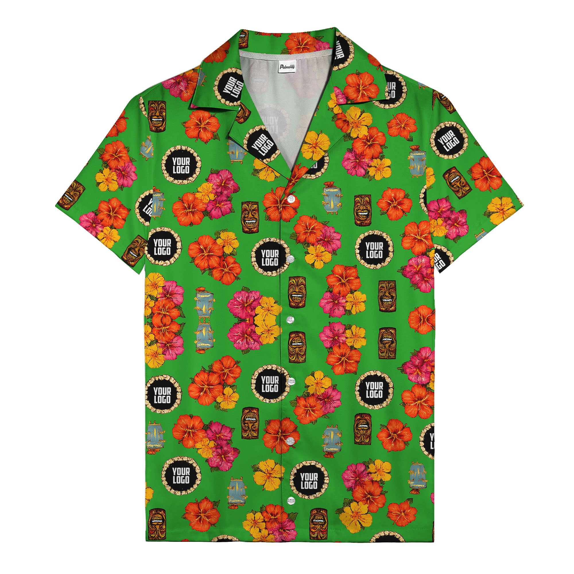 hibiscus & tiki masks all-over print hawaiian shirt for beach getaway