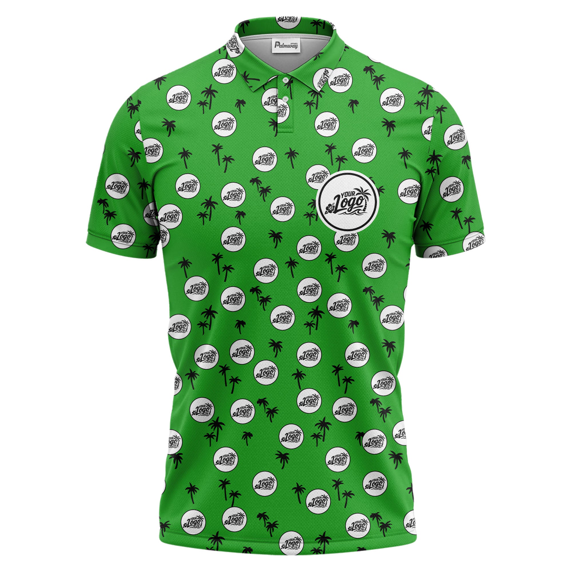 illustrated black tropical palm trees repeating polo shirt for summer beach days