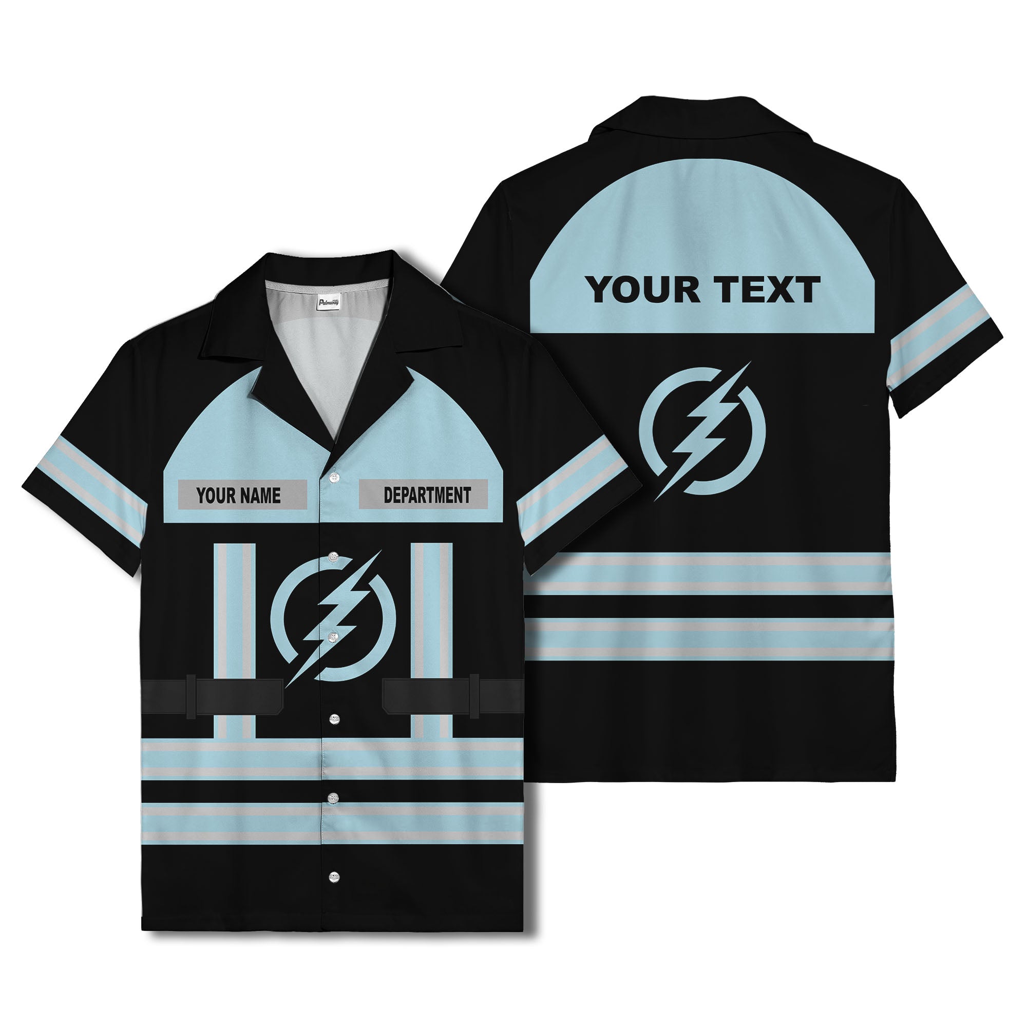 lightning bolt superhero uniform patch hawaiian shirt for men