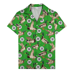 mallard ducks in flight hawaiian shirt with custom logo repeat pattern men's