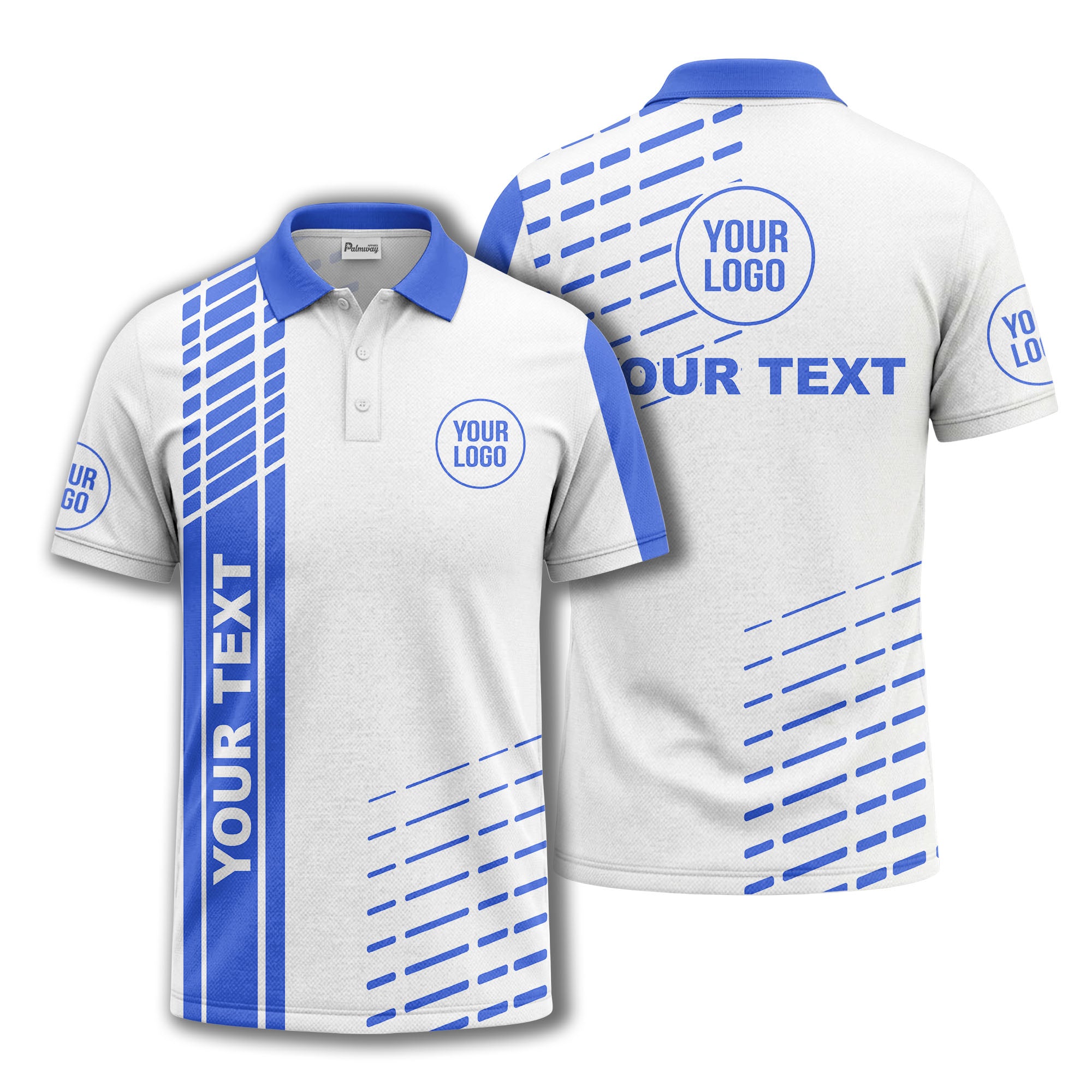 modern vertical stripe & dashed line graphic custom text logo polo shirt