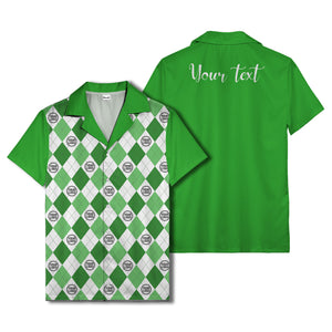 monochrome argyle diamonds golf logos hawaiian shirt