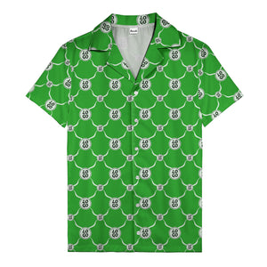 monochrome interlocking circles & logo repeat pattern hawaiian shirt for men