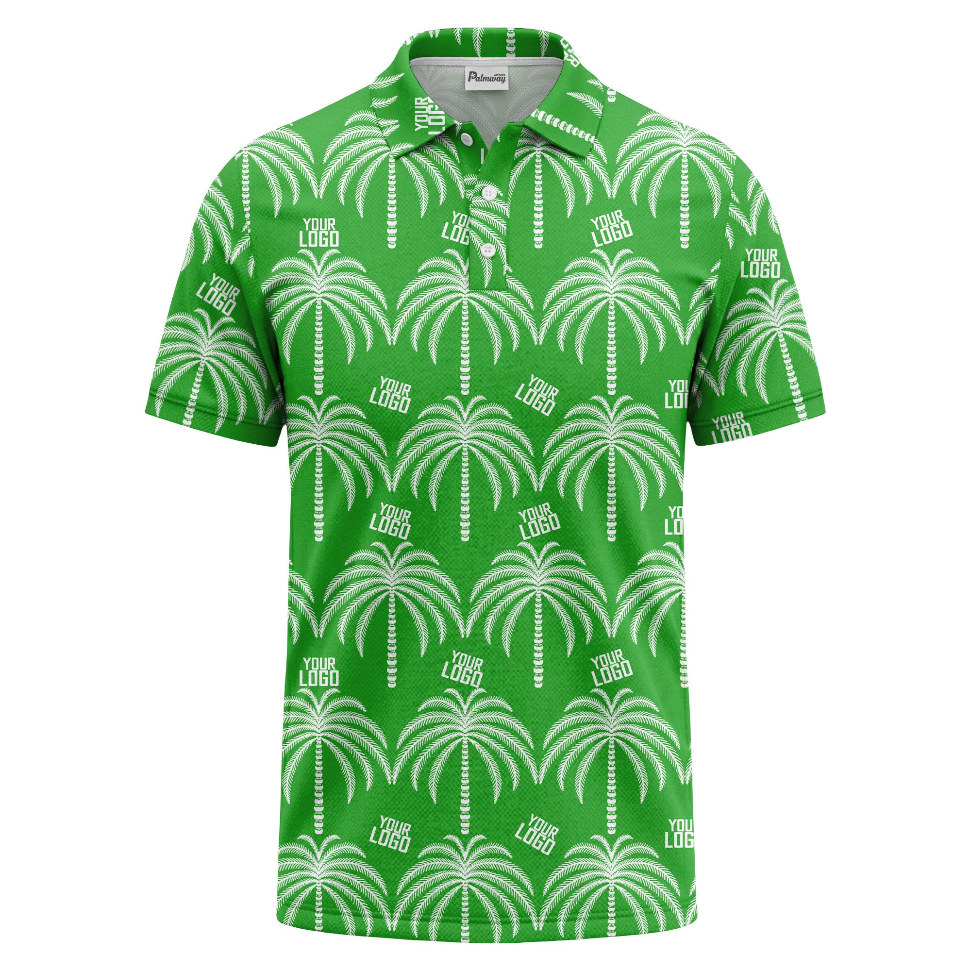 monochrome palm tree logo repeat hawaiian graphic polo shirt