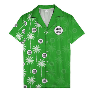 monochrome palm trees & custom logo repeat hawaiian shirt