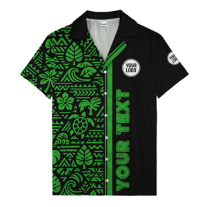 monochrome polynesian tribal turtles & waves hawaiian shirt