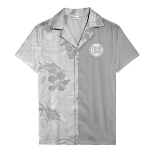 monochrome watercolor hibiscus and leaf repeat hawaiian shirt