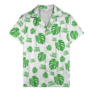 monstera leaves & custom logo repeat black white hawaiian shirt