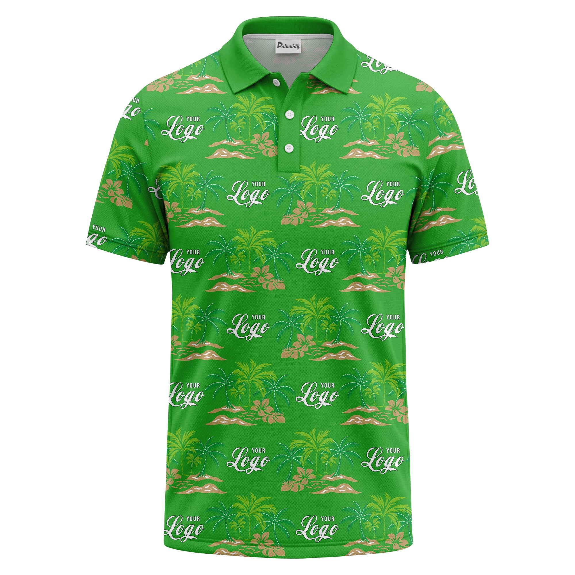 palm trees island scene repeat graphic polo shirt for men