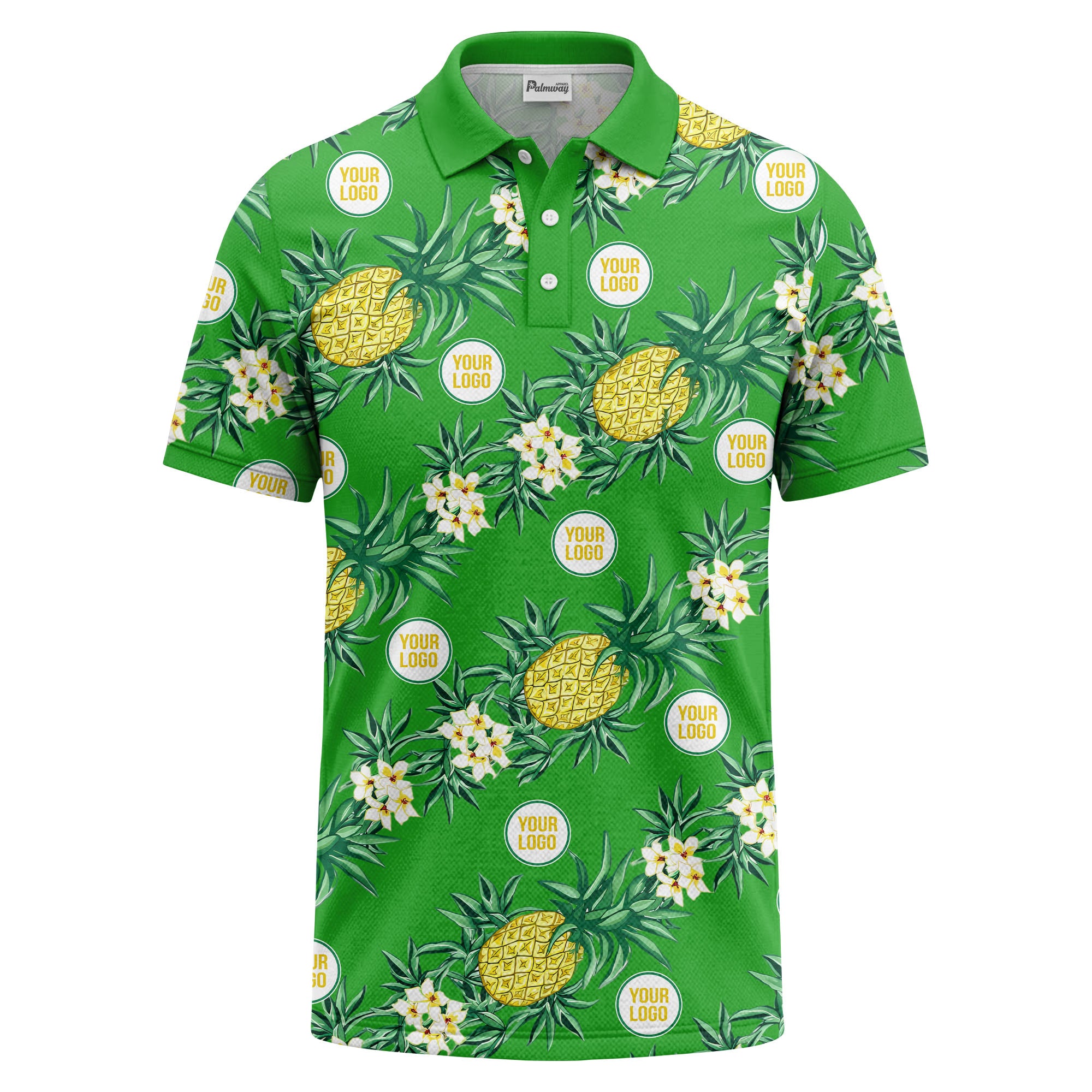 pineapple plumeria repeat pattern black polo shirt for men