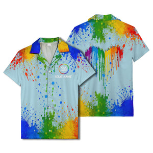 rainbow paint splatter abstract art hawaiian shirt with customizable name